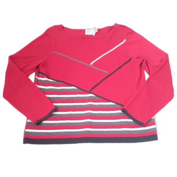 Emma James by Liz Claiborne Red Sweater | EUC | Black, Gray & White Stripes - Picture 1 of 13